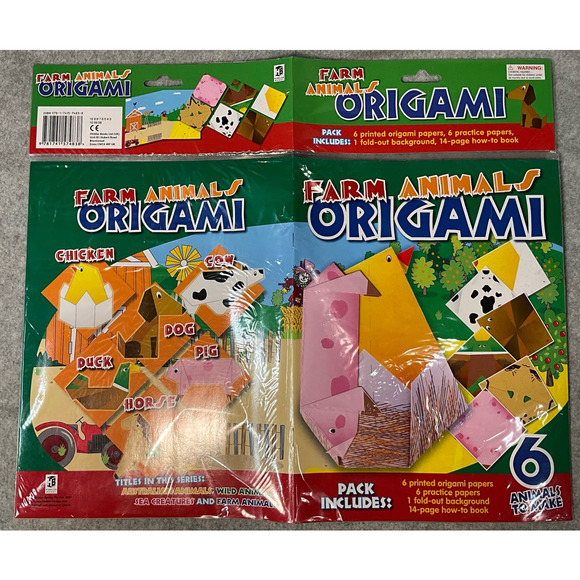 NEW IN PACKAGE Farm Animal Origami 6 Animals Background Practice Pages How Too - Picture 3 of 9